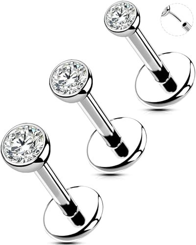 OUFER 18G 3PCS Nasenpiercing Stecker Chirurgenstahl 316L Piercing Nase Threadless Push in Nasenpiercing Schmuck 6 mm Klar CZ Nasenstecker Nasen Piercing Nas