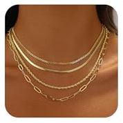 VIROMY Gold Necklace for Women 14k Gold Chain Necklaces Dainty Layered Necklaces Simple Stackable Pendant Necklaces Herringbone Cuban Paperclip Chain Choker Necklaces Gold Jewelry for Women