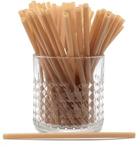 Pailles en fibre végétale 100% biodégradables et compostables, écologiques, sans goût, texture agréable, résistantes jusqu’à 90°C, idéales pour boissons chaudes et froides (1000, 6mm x 140mm)