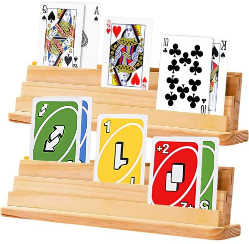 GOMETY Spielkartenhalter: 2 Stück Stabiles Holz, Freihändiges Spiel Erlebnis, für Kinder, Senioren, Erwachsene (33cm)