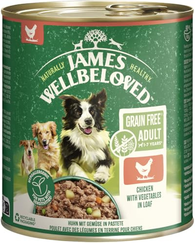 James WELLBELOVED 6 x 800g Hund Dose ohne Getreide, Huhn in Pastete