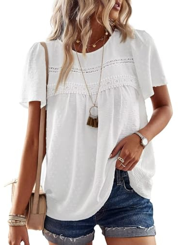 TUUHAW Blusa con Cuello Redondo Talla Grande Elegante Blanco XXL