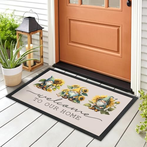 True Gifts Printed Gonks Doormat with Rubber Border – Non-Slip Rubber Backing, Machine Washable Welcome Mat for Indoor or Outdoor Use – Durable Polyester Felt – 2 Sizes Door Mat Medium 50cm x 35cm