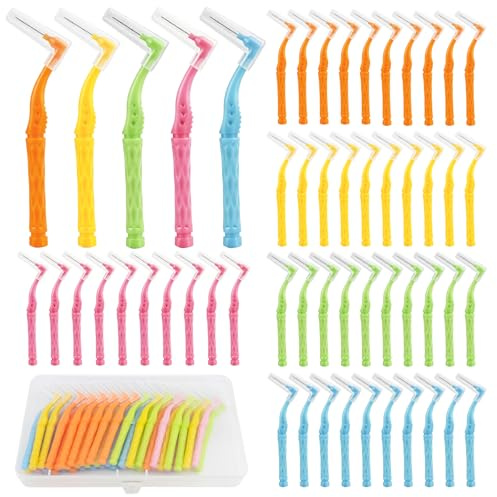 Juego De 50 Cepillos Interdentales, Cepillo Interdental En Forma De L, 5 Tamaños, Con Estuche, Ayuda Para La Higiene Bucal, Para Limpiar Entre Los Dientes (5 Colores)