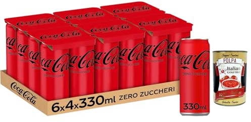 Italian Gourmet Cola Zero Zucker 24 x 330 ml Getränkedosen, zuckerfreie Limonade koffeinhaltig für Zuhause, Büro & Party Vorratspack + Italian Gourmet Polpa