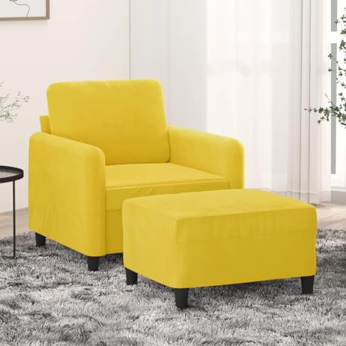 Mandloder Sessel mit Hocker Gelb, 60 cm Samt, Robustes Metallgestell, bequemer Loungesessel für Wohnzimmer, strapazierfähig, max. 110 kg