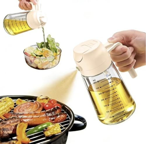 Olive Oil 16oz Glass Spray Bottle - 2 in 1 Oil Dispenser Bottle for Kitchen Accessories - Kitchen Gadgets for Air Fryer Cooker