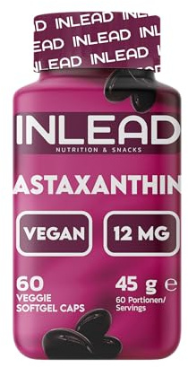 INLEAD - Astaxanthin | natürlich aus Mikroalgen | 6 mg pro Tagesportion - mit natürlichem Vitamin E - 60 vegane Softgel Kapseln