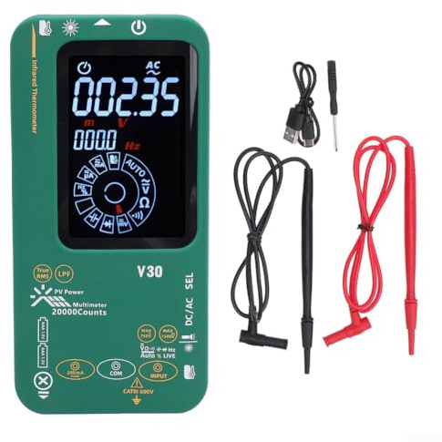 Hasaller V30 Multimeter 19999 Counts Digital Multimeter Tester Smart Photovoltaik Multimeter Dual Power Supply Voltmeter Amp Meter High Precisions with Large Color LCD and IR Thermometer