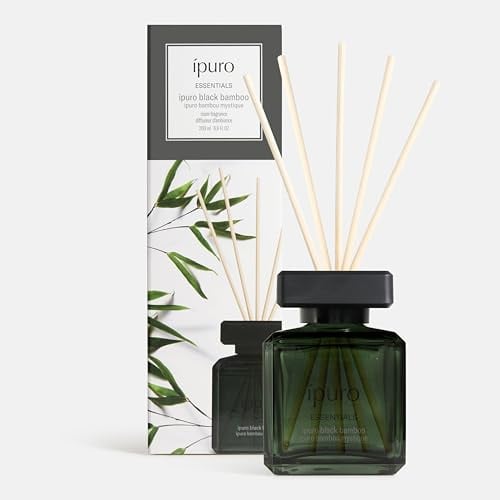 ipuro Essentials BLACK BAMBOO Raumduft mit Stäbchen 200 ml - Raumerfrischer mit Jasmin, Zitrone, Apfel, & Holzige Amber-Moschus Note Duft Aroma - Diffuser mit Stäbchen - Lufterfrischer