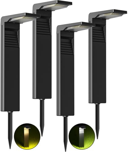 OUSFOT Faretti Solari a Led da Esterno con 2 Temperature di Colore 4 Pezzi | Impermeabile Lampada Solari Giardino Potenti 32 LED Luci Solare da Giardino Esterno a Terra per Percorso Vialetto da Cortile