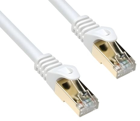 DINIC Cat.7 Premium Patchkabel 10 Gb LAN Kabel, Netzwerk-Kabel S/FTP Kupfer, LSZH Ethernet (Weiß, 0,50m)