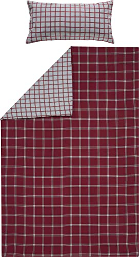 Erwin Müller Flanell Wende-Bettwäsche, Bettgarnitur Karo rot Größe 80x80 cm / 135x200 cm - für kalte Nächte, flauschig weich, temperaturausgleichend, mit Reißverschluss