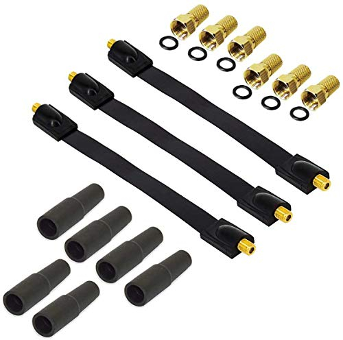 Premium X 3x Sat Fensterdurchführung DVB-C DVB-T 6x F Stecker 6x Gummitüllen Flach kabel extra Flach 26cm schwarz 6x Klebepads