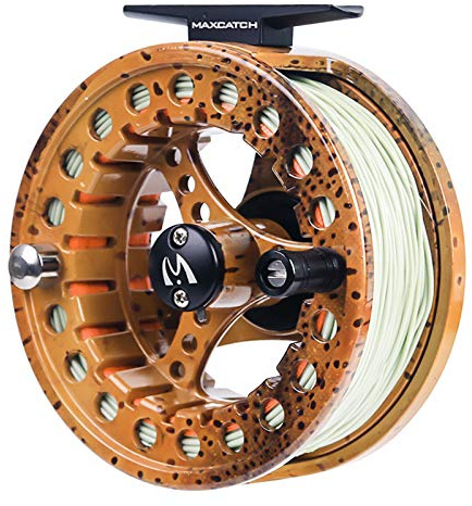 M MAXIMUMCATCH Maxcatch ECO Large Arbor Fly Fishing Reel (3/4wt 5/6wt 7/8wt) and Pre-Loaded Fly Reel with Line Combo (Brown Trout Reel Loaded Moss Green Line, 5/6 Weight)