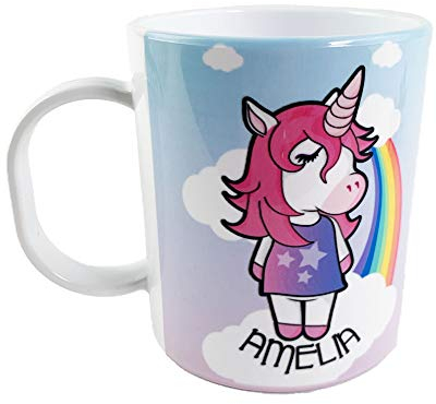 The Supreme Gift Company Personalised Kids Plastic Unbreakable Kids Cup, Cloud Unicorn Rainbow Full Colour Toddler, BPA Free Juice Drinks Mug Full Sized.