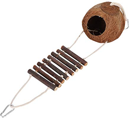 Verrückter Coconut House Single,Bissresistenz Kokosnussvogel Kokosnuss-Versteck, natürliches Kokosnussschalen-Käfig-Kletterleiter natürliches Kokosnussnest, Haustiere für Vögel