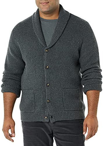 Amazon Essentials Men's Long-Sleeve Soft Touch Shawl Collar Cardigan, Charcoal Heather, XL