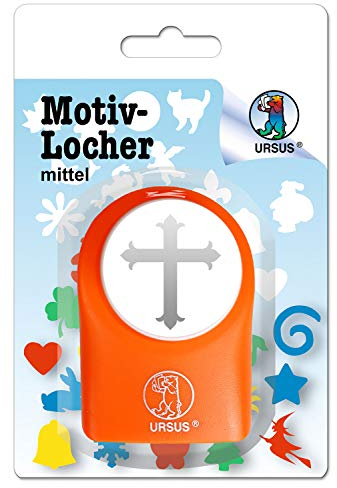 Ursus 19520054 - Motivlocher mittel, Kreuz, aus Kunststoff mit Metallstanze, Durchmesser ca. 25,4 mm, für Papierqualitäten von 160-220 g/qm, mit Druckknopffunktion für eine einfache Handhabung