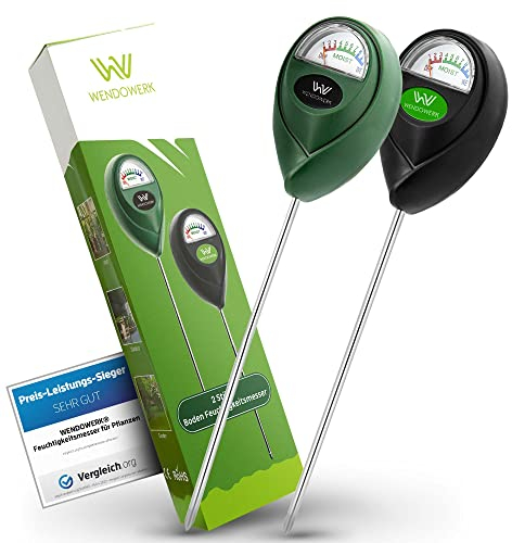 WENDOWERK® [2 Stück] Boden Feuchtigkeitsmesser für Pflanzen - [Grün/Schwarz] - Ohne Batterien - Verbessertes Feuchtigkeitsmessgerät Pflanzen [2025] – Premium Bodentester