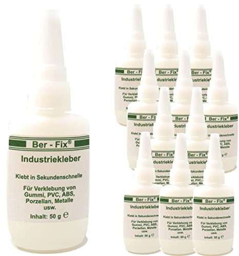 Ber-Fix Premium Industriekleber Mittelviskos 12x 50g Universeller Sekundenkleber für Industrie & Heimgebrauch, Extra Stark & Vielseitig für Kunststoff, Metall, Holz, PVC, Gummi, Leder, Keramik