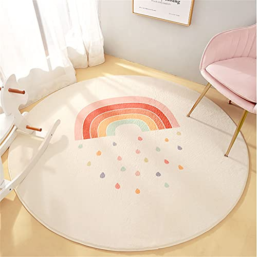 SWECOMZE Regenbogen Teppiche Kinderteppiche Flauschige Runden Groß Schutzmatten Kindermatte fürs Babyzimmer Kleinkinderzimmer Wohnzimmer (B,120 * 120cm)