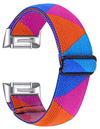 Gimuk Kompatibel mit Fitbit Charge 5/Charge 6 Armband für Damen Herren, weiches Nylon gewebtes verstellbares elastisches Ersatz-Sportarmband Armband für Fitbit Charge 5 (Blau Rosa)