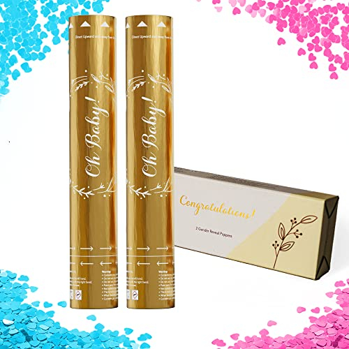 Team Planet Kit de Cañón de Confeti para Revelacion Genero Bebe - Juego de 1 con Confeti y revelación de género bebe Biodegradables para Fiesta de Baby Shower - 1 Azules y 1 Rosas