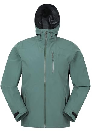 Mountain Warehouse Bachill Mens Waterproof Jacket - Adjustable Hood & Hem Raincoat, Breathable Casual Coat, Security Pockets, Full Zip - Spring Summer, Travelling Dark Green 3XL