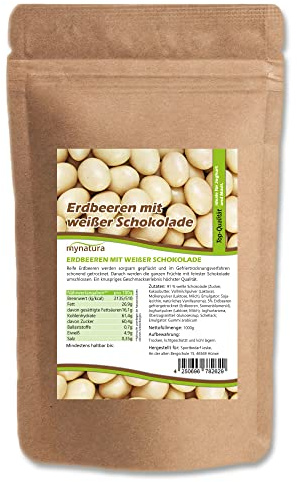 Mynatura Erdbeeren, gefriergetrocknet, in weißer Schokolade I Erdbeeren I umhüllt von Schokolade I Müsli I Snack I Süß I Beutel (1x 1000g)