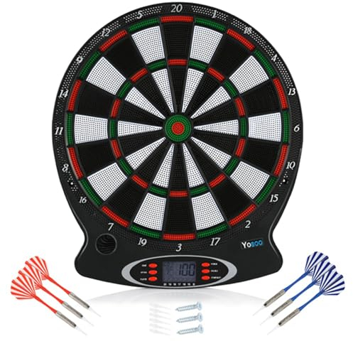 Elektronische Dartscheibe mit 6 Dartpfeilen, LED Elektronisch Dartboard Profi Darts Turnierscheibe Elektronik Dartkabinett, für Anfänger Fortgeschrittene Bis zu 6 Spieler