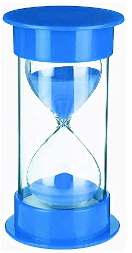 JIEHET Temporizador de arena de 5 minutos, reloj de arena de seguridad infantil de doble protección, regalo creativo, decoración de oficina de sala de estar (cubierta azul con arena azul)