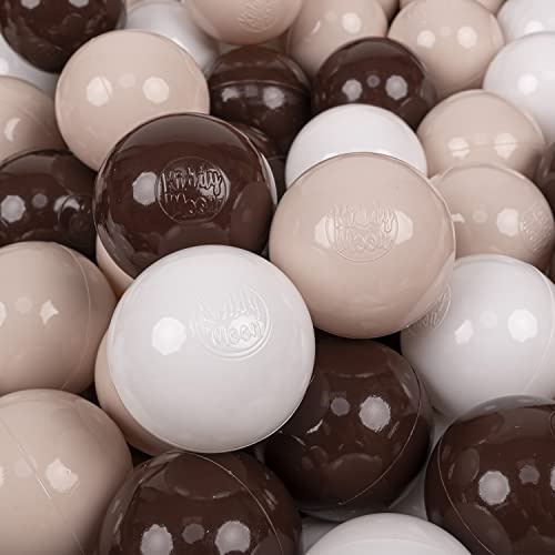 KiddyMoon 200 Bälle/7Cm Kinder Bälle Spielbälle Für Bällebad Baby Einfarbige Plastikbälle Made In EU, Pastellbeige/Braun/Weiß