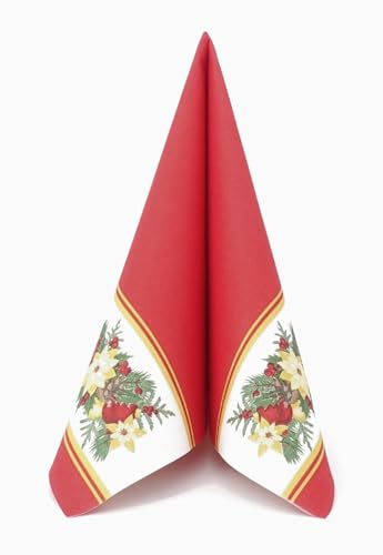 50 Servietten Weihnachten 40x40 stoffähnlich - GIRLANDE, Farbe:rot