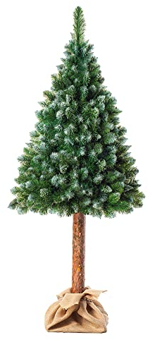 KADAX Albero di Natale artificiale, 160 cm, in pino con tronco naturale e punte innevate, albero di Natale in PVC con robusto supporto, decorazione natalizia (Anni 160 cm)