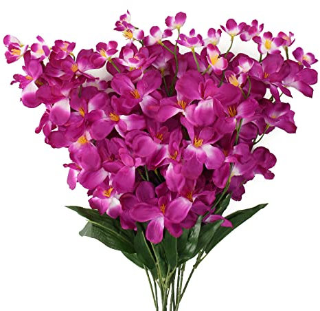 HOKPA Künstliche Orchideenstiele, 68 cm, 12 Stück, lila-rote Seiden-Orchideen, Blumen für Hochzeit, Brautstrauß, Knopflochblumen, Tischdekoration, Outdoor-Dekoration