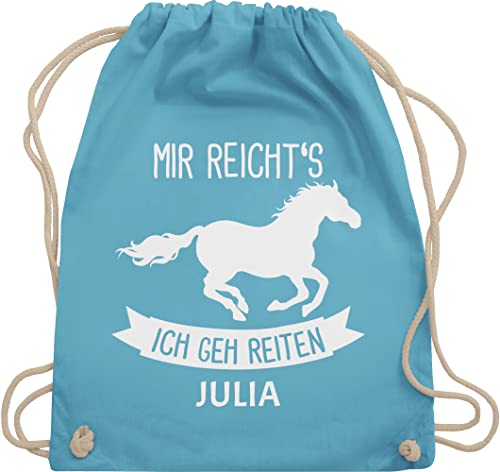Turnbeutel Rucksack - Pferd Pferde - Mir reichts ich geh reiten - Unisize - Hellblau - tasche zum reit sachen für mädchen pferden gehe beutel pferderucksäcke pferdemotiv reicht s stoffbeutel