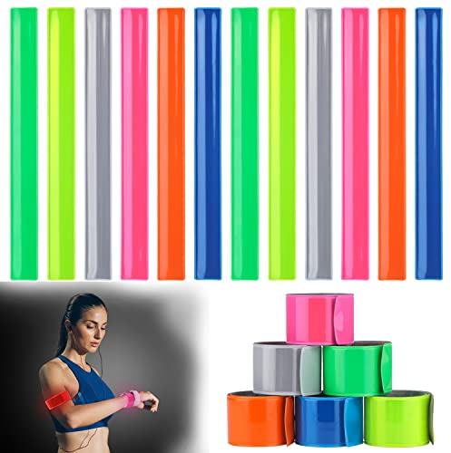 TYFYH 12 Stück Schnapparmband Kinder Reflektierend Schnapparmbänder Klatscharmband Sicherheitsband Reflektierend für Kinder, Jogger und Radfahrer (6 Farben)