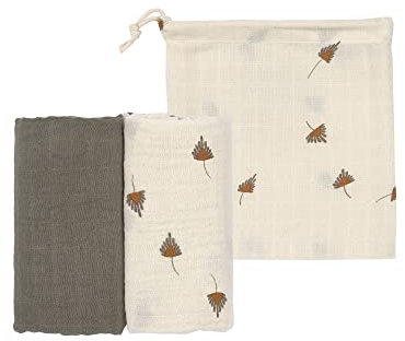LÄSSIG Baby Puckdecke Spuckdecke Pucktuch Mulltuch 2er Set Baumwolle 80 x 80 cm/Swaddle & Burp Blanket L taupe