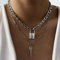 Atentuyi Punk Kette Kubanisch Chunky Choker Silber Geschichtet Halsketten Schloss Halskette Anhänger Schlüssel Halsketten Flach Kandare Link Kette Dicke Kette Mehrlagig Schmuck Für Frauen Und Mädchen