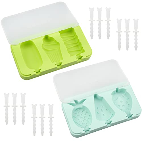 Doafoce 2 Stück Eisformen Eis am Stiel Silikon mit Deckel Popsicle Formen Set mit 12 Stück Kunststoffstäbchen Hausgemachte Eis am Stiel Eiscreme Formen Silikon für DIY Eis