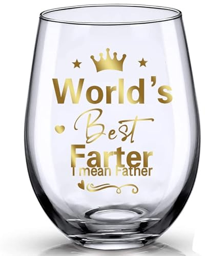 Verre à vin sans pied avec inscription « World's Best farter ~ I Mean Father » - Cadeau de fête des pères - Cadeau de Noël personnalisé pour un père de la part de son fils et de sa fille, 500 ml