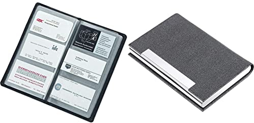 ALASSIO 41006 - Visitenkartenalbum aus FINEtouch-Lederimitat, 20 x 11,5 x 1,5 cm & AYCLIF Visitenkartenetui Professionelles PU-Leder Metall Namenskartenhalter Tasche Visitenkartenhalter, Grau