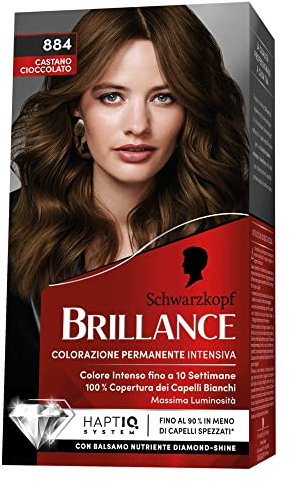 Schwarzkopf, Brillance Colorazione Permanente, Tinta per Capelli, Crema Colorante Intensiva con Balsamo Nutriente Diamond Shine, Copertura dei Capelli Bianchi, Tonalità 884 Castano Cioccolato
