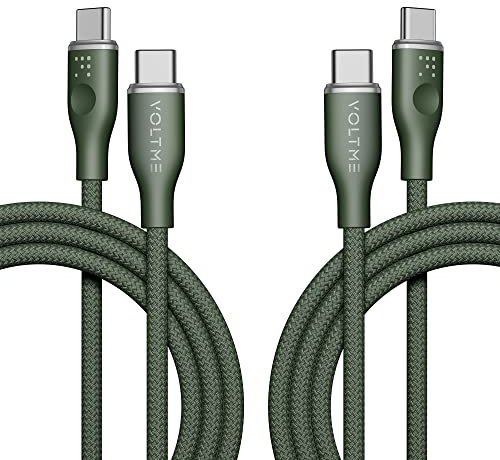 VOLTME Set di 2 Cavo USB C a USB C PD 60W Nylon Intrecciato 1,80m, RUGG USB-C Tipo C Cavo Ricarica Compatibile con MacBook, MateBook, Pixel 7/6 Pro/5/4XL, iPad Pro, Galaxy S22/Plus, ecc... (verde)