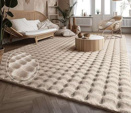 Paco Home Weicher Flauschiger moderner Bubble Wohnzimmer Teppich Hochflor Fell Geometrisches Design Hoch-Tief-Effekt, Grösse:160x220 cm, Farbe:Creme 3