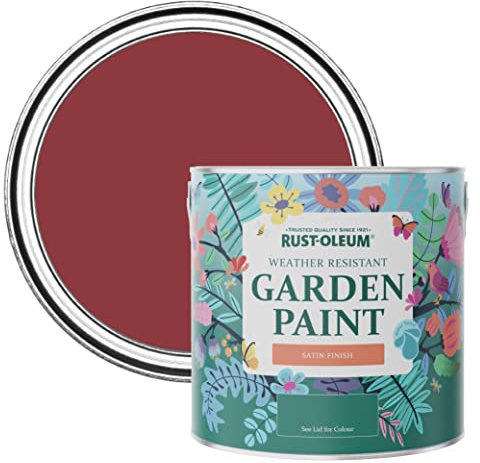 Rust-Oleum 2.5L Waterproof Garden Paint, Empire Red, Satin Finish - Mould-Resistant, Exterior, Up to 12 sqm/L Coverage, Infinitely Recyclable Tin, Made in UK