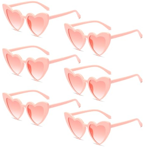 Occhiali da Sole a Cuore, 6 Pezzi Occhiali da Sole Vintage a Forma di Cuore, Occhiali a Forma di Cuore Rosa, Occhiali da Sole Vintage '70, Protezione UV400, per Feste Matrimoni Halloween