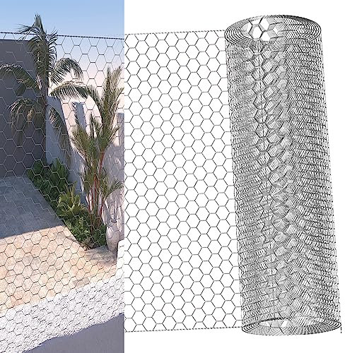 YouseaHome 600mm x 5m Chicken Wire Mesh Roll, Galvanized Hexagonal Fencing Wire, 0.98 Holes, 1 x 1 Square Mesh, Silver, 5m x 60cm