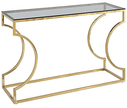 PS Global Console en verre doré pour couloir, plateau en verre trempé, table d'exposition moderne pour salon, cadre en métal, robuste, (doré)